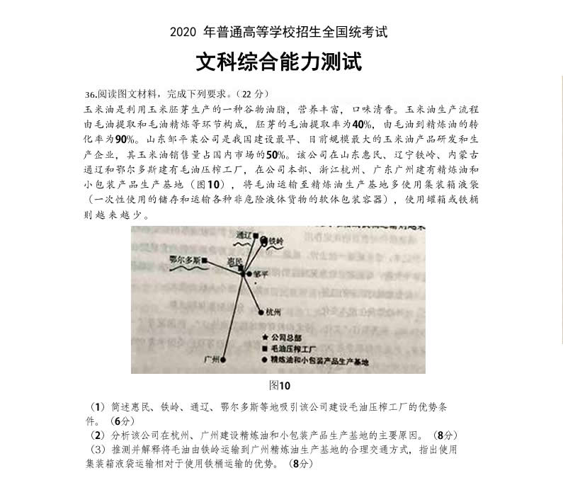 山東三星集團(tuán)玉米油登上了2020全國(guó)高考卷！這道題你會(huì)怎么答？